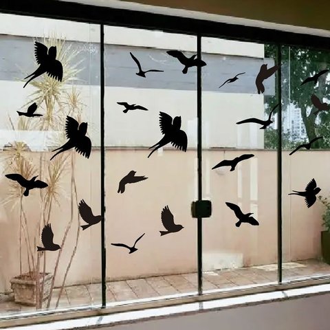 Adesivo Pássaros Gaivotas Sortidos 20 Unidades Pássaro Vidro:preto