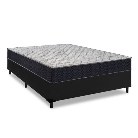 Cama Box Casal Preto + Colchão Casal De Espuma D45 - Ortobom - Airtech 150 58x138x188cm