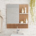Ver imagem 2 de Espelheira Suspensa para Banheiro 60cm com 2 Prateleiras Bn3614 Amêndoa/mármore Branco
