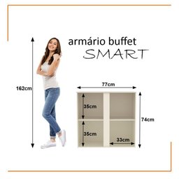 Estação de Trabalho 4 Lugares Office Smart 4 Mesas 2 Armários 1 Aparador - Off White e Cedro Off - 7