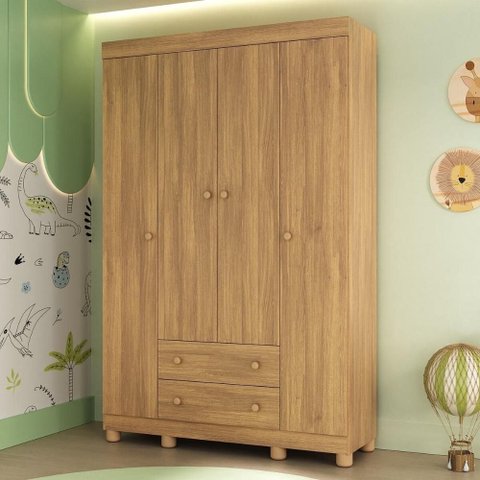 Guarda-roupa Infantil 122cm 4 Portas e 2 Gavetas Allegra Multimóveis Mp4443 Madeirado