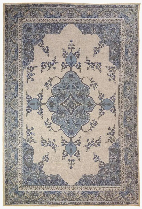 Tapete Sala Tabriz Bege Azul 100X150 Cm Clássico Tipo Belga - 2