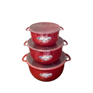 Kit 03 Vasilhas Bacias Livre de Bpa com Tampa Vermelho