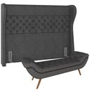 Ver imagem 1 de Kit Cabeceira Cama Box Casal 195cm Madrid com Puff Recamier Santorini Linho Chumbo