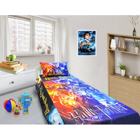 Jogo De Lençol Decorativo E Fronha Solteiro Harry Potter , Kit 2 pçs