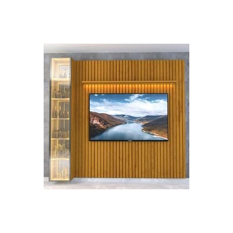 Painel Ripado para TV até 84 Polegadas com LED 100% MDF 266,8CMX217CM 1 Porta com Espelho Nobre Clean Luminare