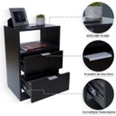 Ver imagem 3 de Mesa de Cabeceira Preta 2 Gavetas e 1 Nicho Mesinha para Quarto Lateral da Cama Estilo Cômoda com Pu