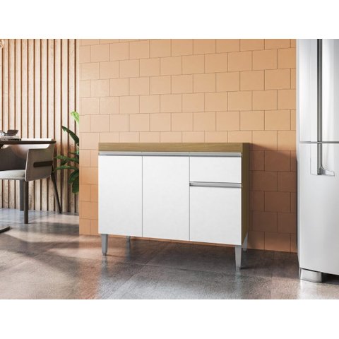 Balcão de Cozinha Tatiane 100cm Amêndoa/branco S/tampo - Ajl Móveis