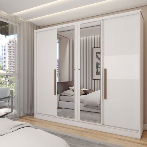 Guarda-roupa Casal Adam Plus 4 Portas 2 Gavetas com Espelho Branco - Panorama Móveis