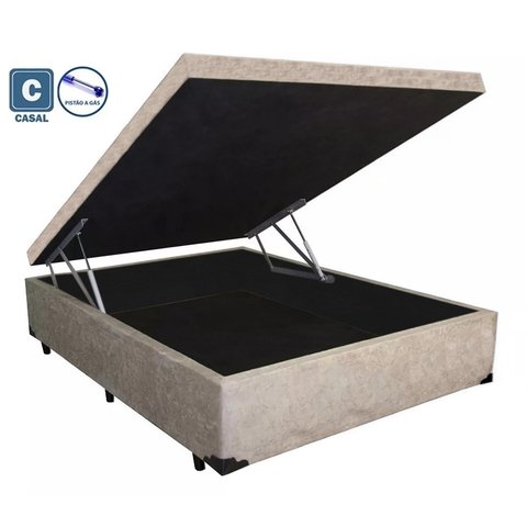 Cama Box Baú Casal Suede Bege 138x188x35