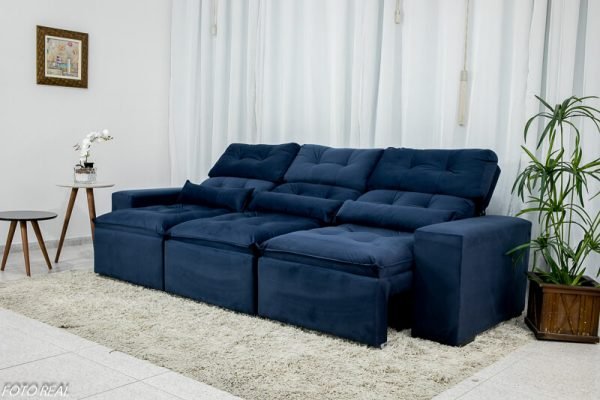 Sofá Retrátil e Reclinável com 2,50m de Largura em Tecido Suede:azul - 1