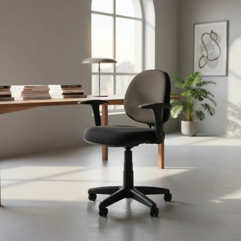 Cadeira de Escritório Executiva com Lâmina, Base Giratória e Braços Reguláveis, Tecido Cor Preto