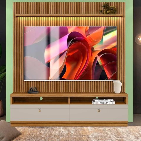 Rack com Painel com Led para Tv até 75 Polegadas Nature Off White Shop Jm