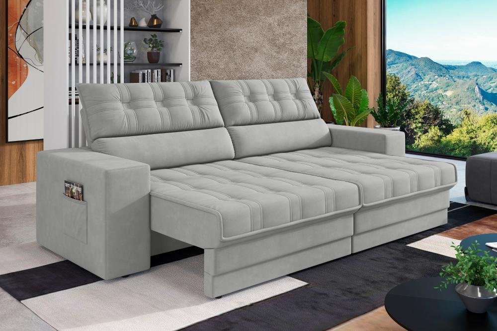 Sofá Oscar Plus 2,30m Retrátil/reclinável Suede Areia - Xflex