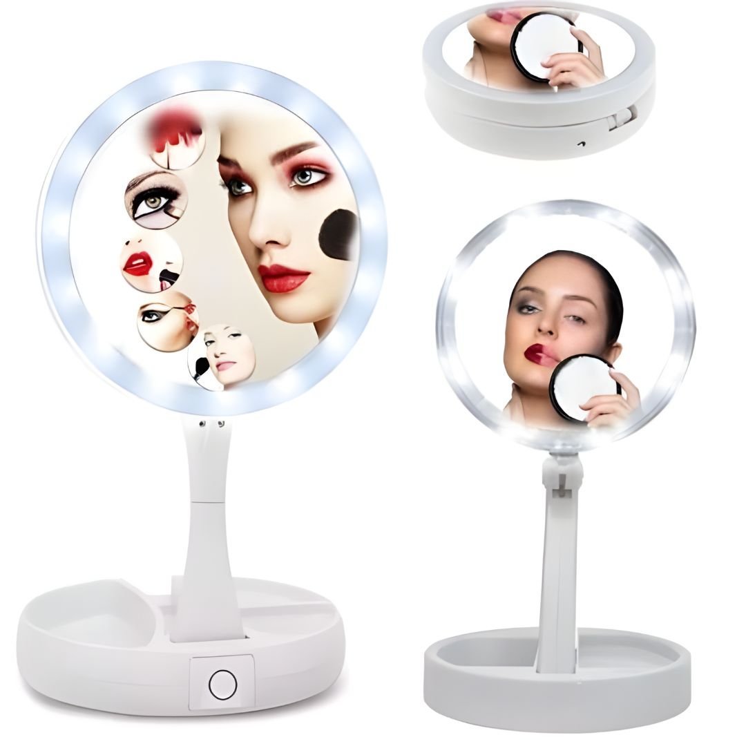 Espelho Led de Mesa com Aumento 10x Dobrável para Maquiagem - 4