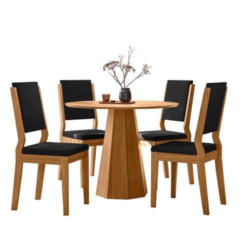 Conjunto Sala de Jantar Mesa Isis 100x100 sem Vidro 4 Cadeiras Carol Ype/veludo Preto