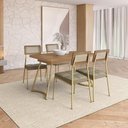 Ver imagem 1 de Conjunto Sala de Jantar Cosmos 4 Lugares Tampo MDP Estrutura Aço Dourado 130cm Móveis Carraro