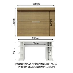 Mesa para Computador Gamer Madesa 9409 e Painel para TV até 65 Polegadas Branco/Rustic Cor:Branco/Ru - 3