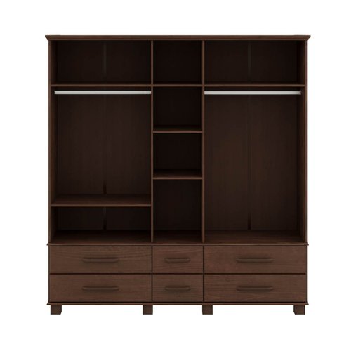 Conjunto Quarto Ouro: Guarda-Roupa 5 Portas, Cama Queen, Cômoda Sapateira e 2 Mesas Cabeceiras Café 