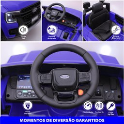 Carro Elétrico Infantil Ford Ranger Azul 12v com Controle Remoto Luz de Led e Volante com Sons de Co - 3