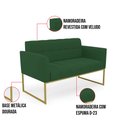 Ver imagem 5 de Kit 1 Sofá Namoradeira e 1 Poltrona Elisa Veludo Base Metálica Industrial Dourado - D'Rossi Verde