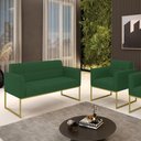 Ver imagem 2 de Kit 1 Sofá Namoradeira e 1 Poltrona Elisa Veludo Base Metálica Industrial Dourado - D'Rossi Verde