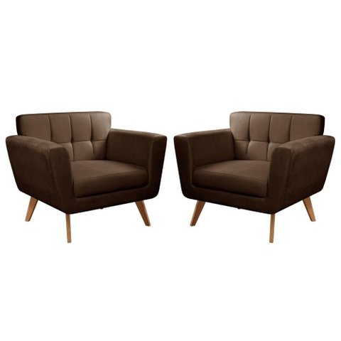 2 Poltronas Decorativa Bruna Living Sala Quarto Recepção - Veludo Marrom 260
