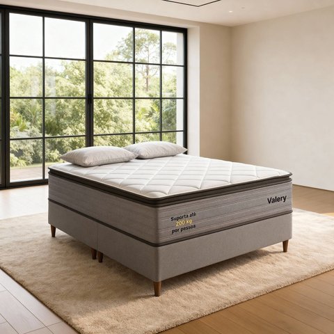 Cama Box Queen Valery Pkt 20EPS Molas Ensacadas Invertido Luxo Cinza/Branco
