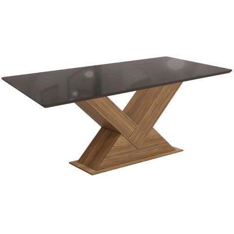Mesa de Sala Jantar Amora C/tampo Madeirado C/ Vidro 90x160cm Nogueira/preto Fosco/vidro Preto -