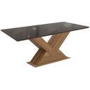 Ver imagem 1 de Mesa de Sala Jantar Amora C/tampo Madeirado C/ Vidro 90x160cm Nogueira/preto Fosco/vidro Preto -