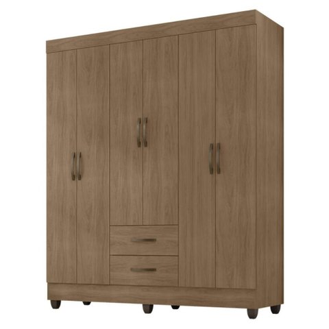 Roupeiro 6 Portas 2 Gavetas Lite Carvalho Oak 150cm Largura Quarto Casal Mdp