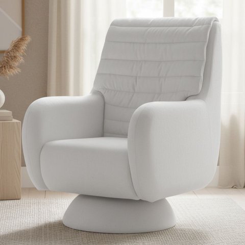Poltrona de Amamentação Fixa Base Cone Sky D02 Linho Branco C-419 - Lyam Decor