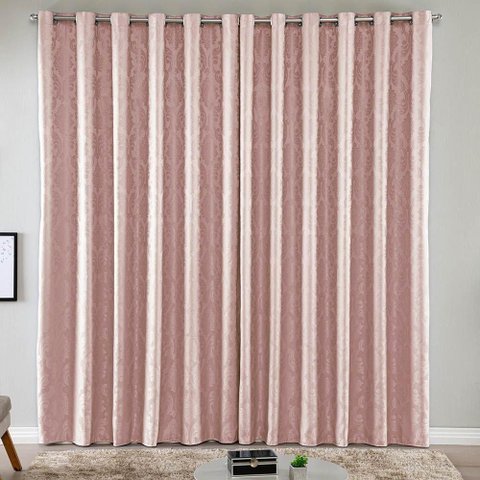 Cortina Turin Jacquard Semiblackout Floral 6,00x2,80m para Sala Quarto Varão 5m Ilhóses - Rosê