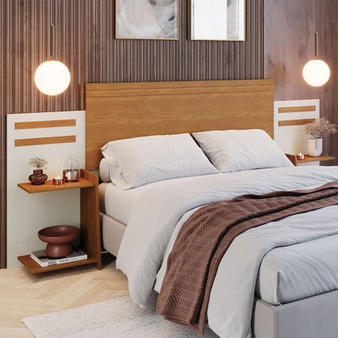 Cabeceira para Cama Casal em Mdf 217 Cm de Largura com 2 Mesas de Cabeceira Grécia