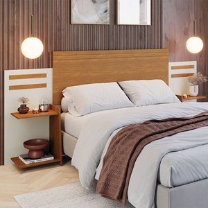 Cabeceira Grécia para Cama Casal em MDF 217 cm de Largura com 2 Mesas de Cabeceira