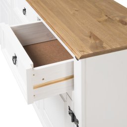 Balcão Buffet de Madeira Maciça com 3 Portas e 3 Gavetas Branco Lavado - 6