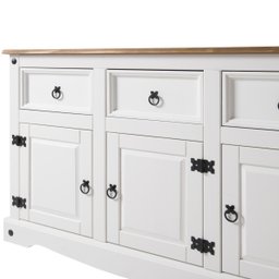Balcão Buffet de Madeira Maciça com 3 Portas e 3 Gavetas Branco Lavado - 7