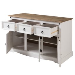 Balcão Buffet de Madeira Maciça com 3 Portas e 3 Gavetas Branco Lavado - 3