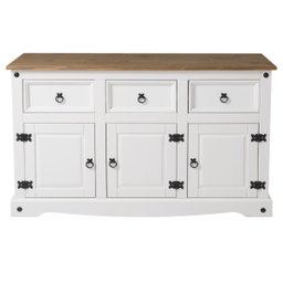 Balcão Buffet de Madeira Maciça com 3 Portas e 3 Gavetas Branco Lavado - 2