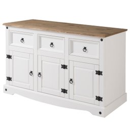 Balcão Buffet de Madeira Maciça com 3 Portas e 3 Gavetas Branco Lavado - 4