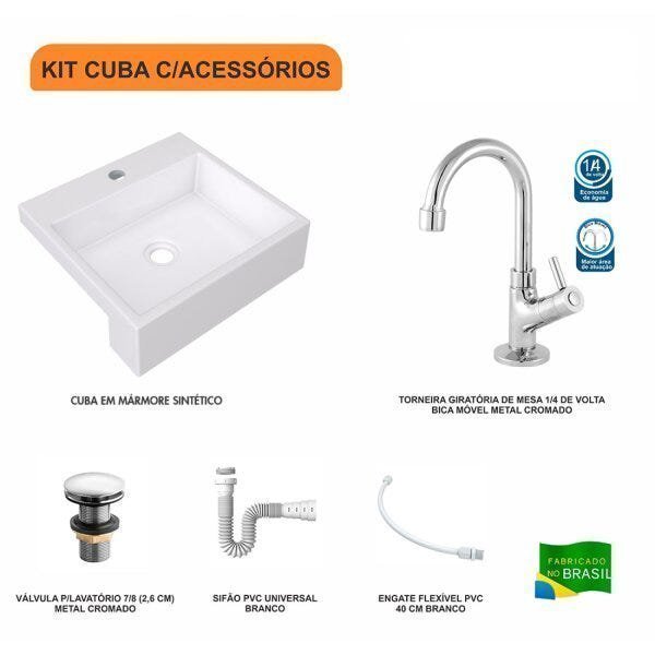 Kit Cuba XQ395 Torneira 1198 Metal Válvula Click 1 Polegada G Sifão PVC Flexível Compace - 3