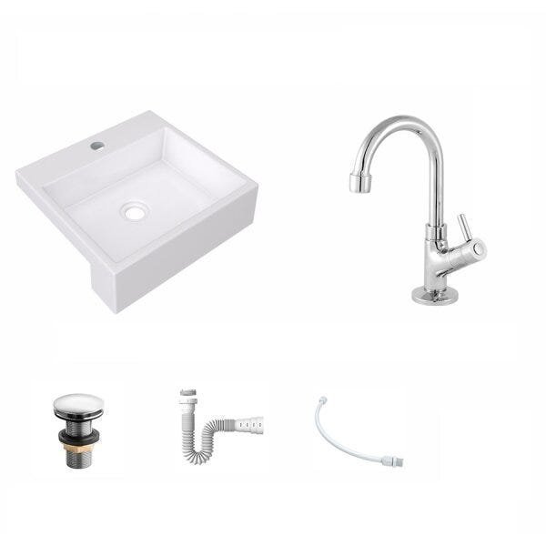 Kit Cuba XQ395 Torneira 1198 Metal Válvula Click 1 Polegada G Sifão PVC Flexível Compace - 2