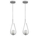 Ver imagem 1 de Kit 2 Pendentes Lustres On Drop Prata Globo de Vidro Branco
