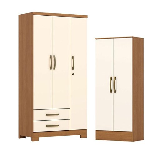 Guarda Roupa 03 Portas e 02 Gavetas Açaí DA133 com Armário Multiuso Prime Cinamomo Off White - Henn