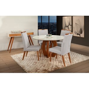 Mesa de jantar + 4 Cadeiras Itália Tampo Redondo 120cm A 12