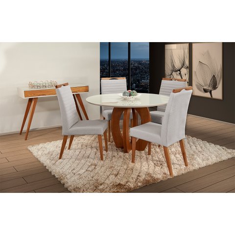 Mesa de jantar + 4 Cadeiras Itália Tampo Redondo 120cm A 12