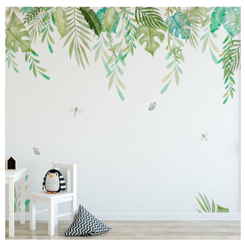 Papel De Parede Autoadesivo Infantil Folhas Libélula 160X160
