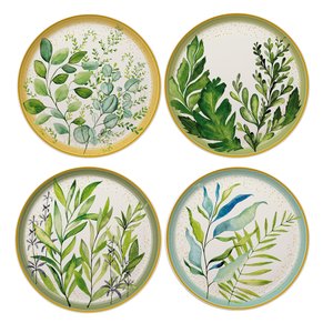 Conjunto 4 Pratos Sobremesa Cerâmica 21cm Siena Folhas
