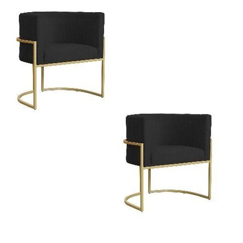 Kit 2 Poltrona Luana Suede Preto Base Dourada Luxo - Fm