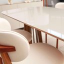 Ver mais imagens de Conjunto Mesa 6 Lugares Tampo Vidro Off White com Mel e Bouclé Bege 1,80m Retangular